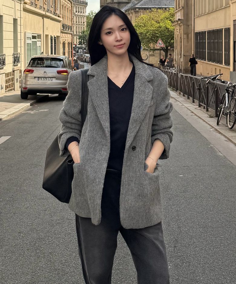 [박현지 PICK] Hairy Alpaca Blended Single Jacket - Charcoal