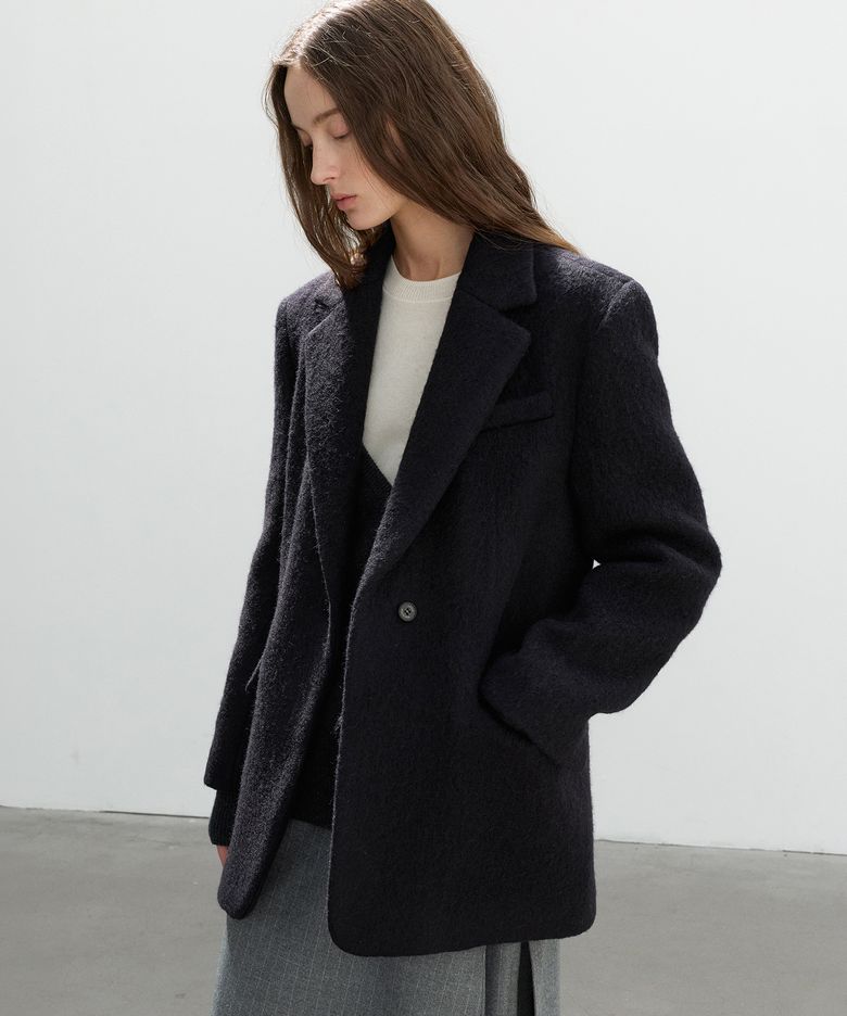 Hairy Alpaca Blended Single Jacket - Black