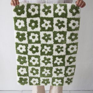 플라워 체커보드 체크 터프팅 발매트