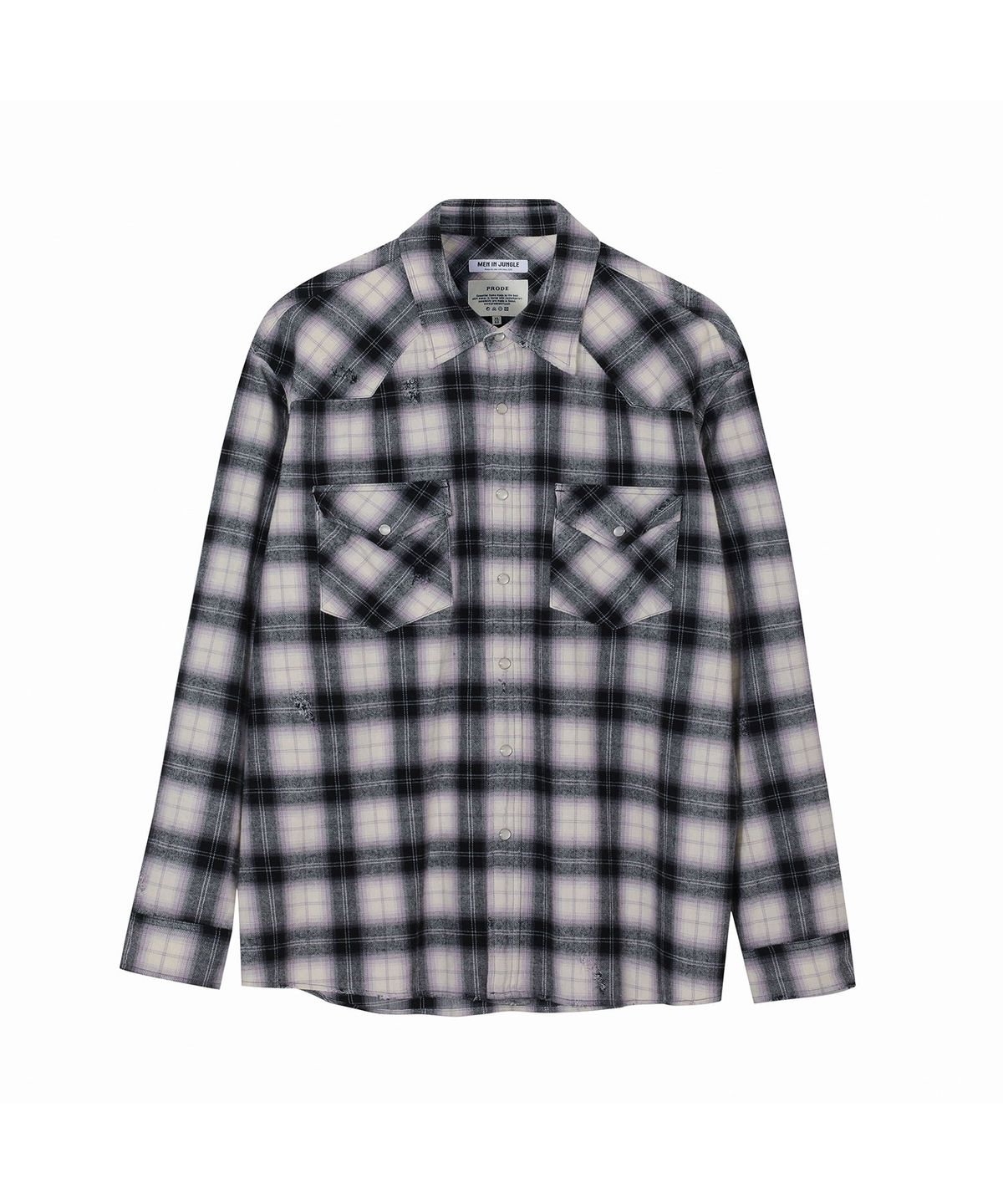 프로드셔츠(PRODESHIRT) [PRODE x MIJ] Damaged Western Check Shirt (Blakc)