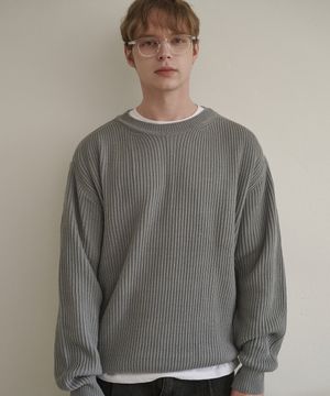 에센셜 라운드넥 오버핏 니트 그레이