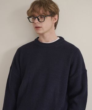 펀칭 라운드넥 오버핏 니트 네이비