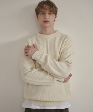 펀칭 라운드넥 오버핏 니트 크림