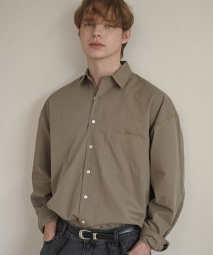 바이오 워시드 오버핏 코튼 셔츠 카키