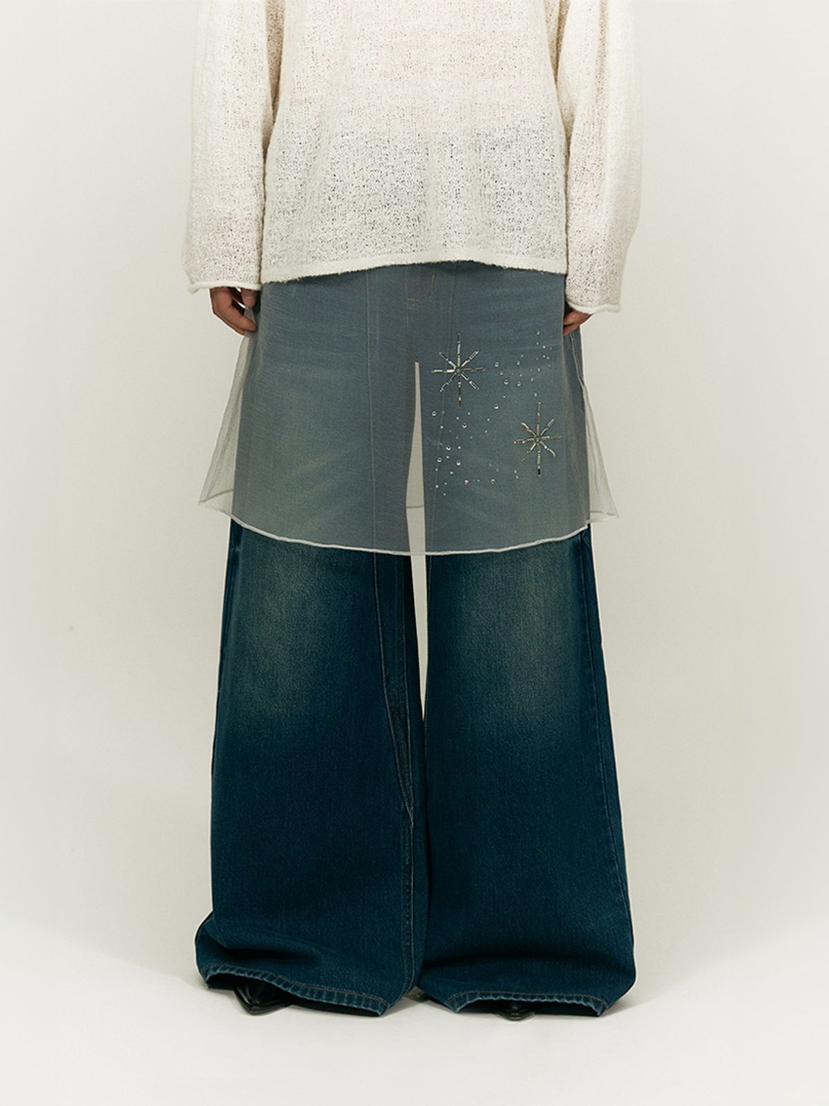 솔티페블(SALTY PEBBLE) GLITTERING GEM OGANZA SKIRT [WHITE]