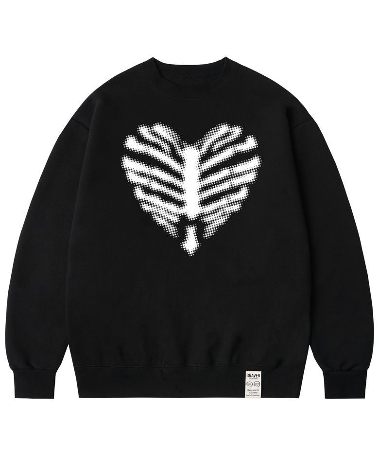 [UNISEX]뼈 하트 도트 실루엣 맨투맨_블랙