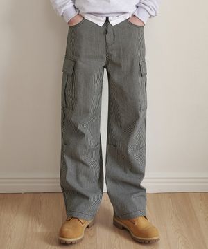 콤 스트라이프 카고 팬츠_블랙