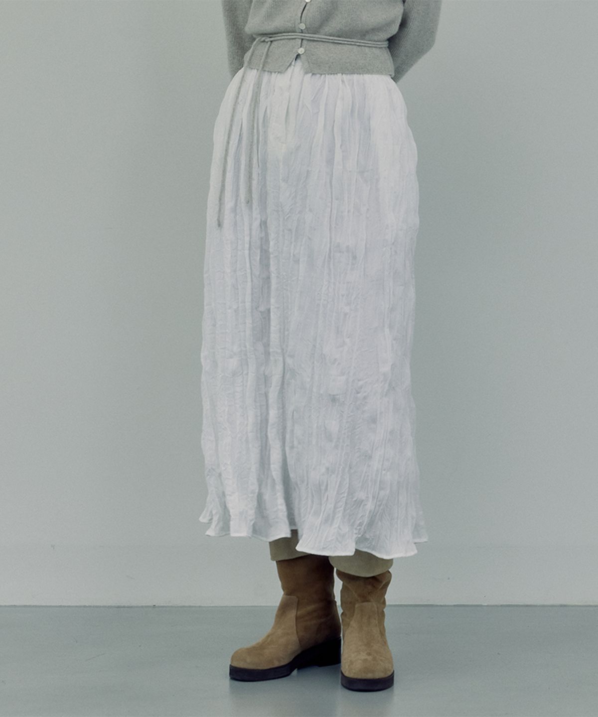 러브어스유(LOVEUSU) Flowing Zipper Pleats Skirt (Ivory)