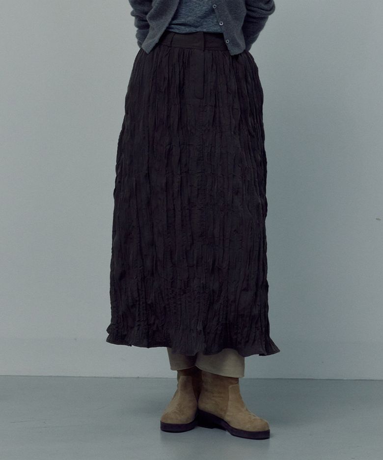 Flowing Zipper Pleats Skirt (Charcoal)