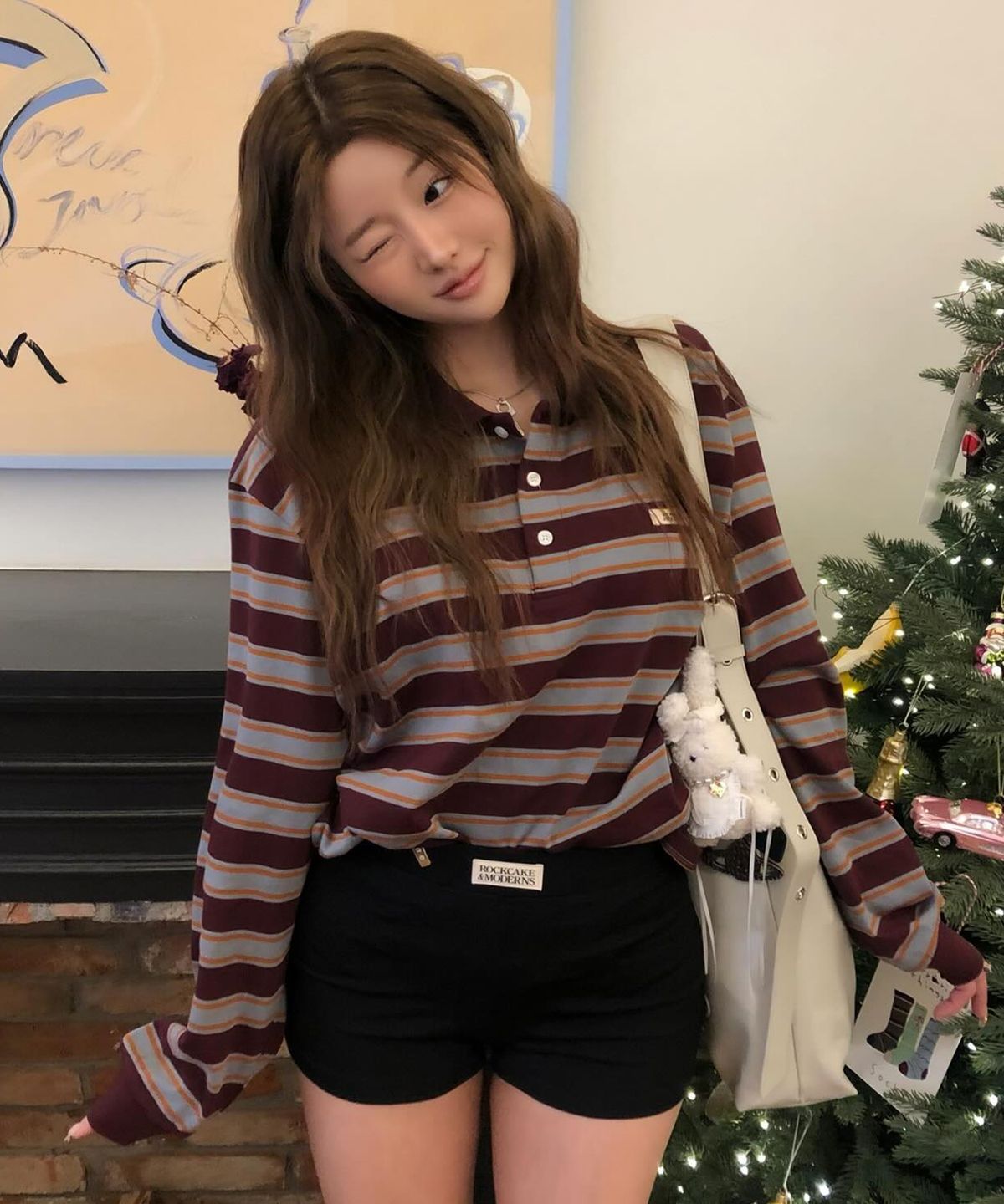 락케이크(ROCKCAKE) Striped Polo T-Shirt - Wine