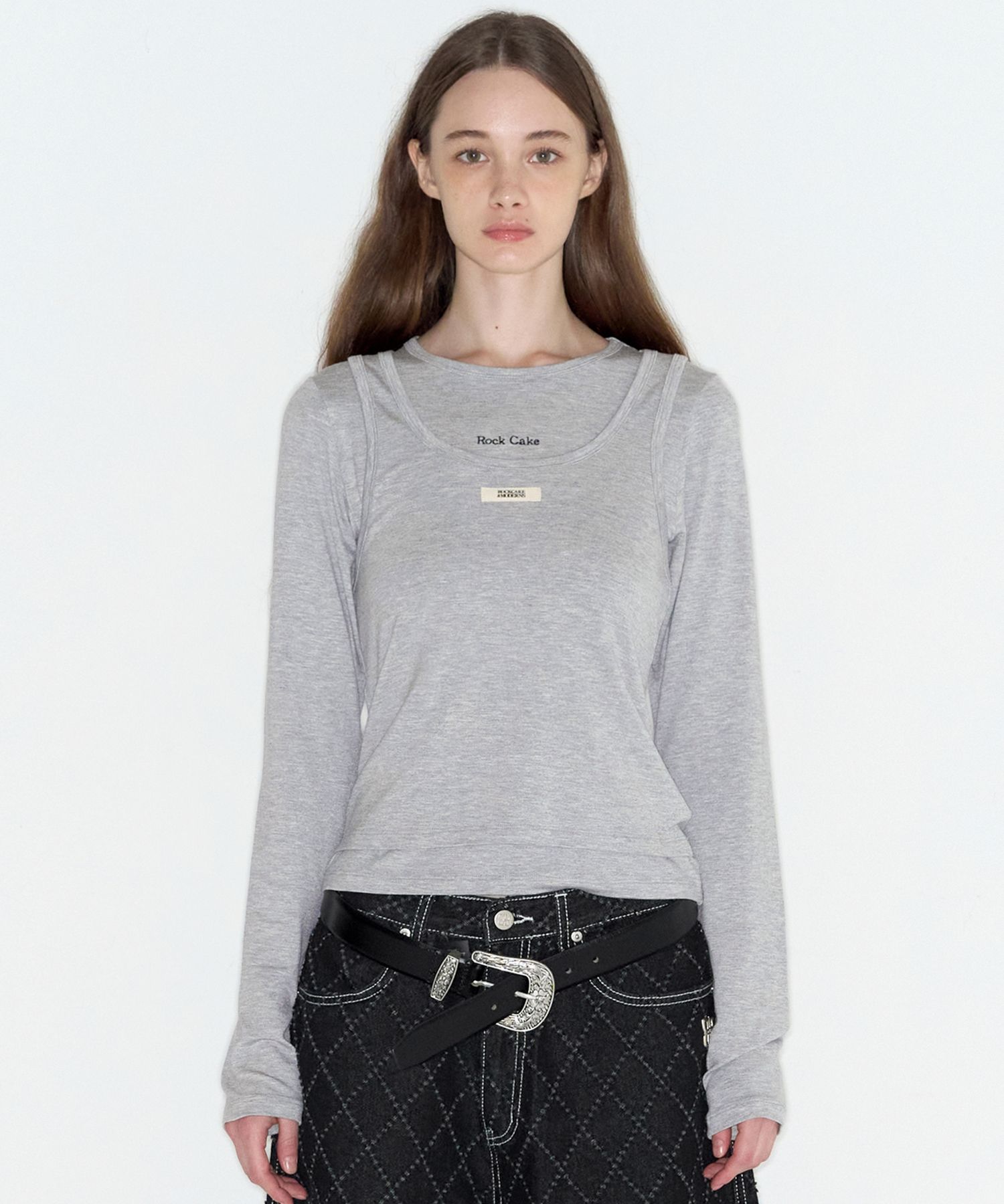 ◆ROCKCAKE◆ Beige Label Layerd LS Tee Gray MUSINSA | ROCKCAKE Beige Label Layerd LS Tee - Gray