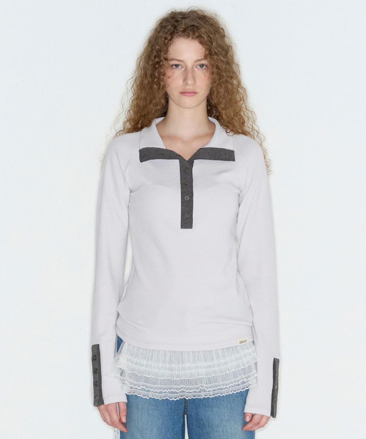 락케이크(ROCKCAKE) Button Turtleneck Long Sleeve - Gray