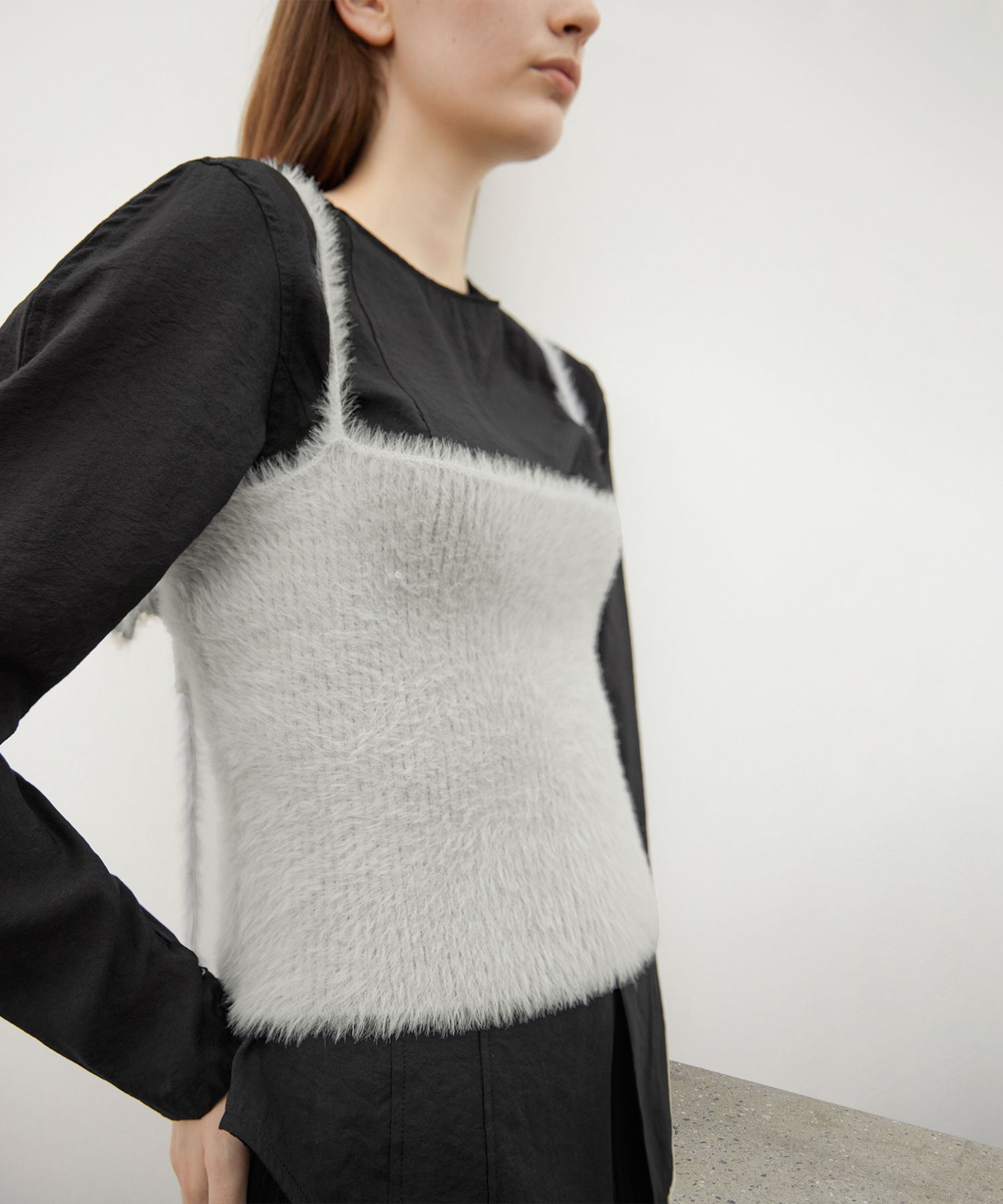 MUSINSA公式 | LEVAR Fluffy Knit Bustier - Mint Grey