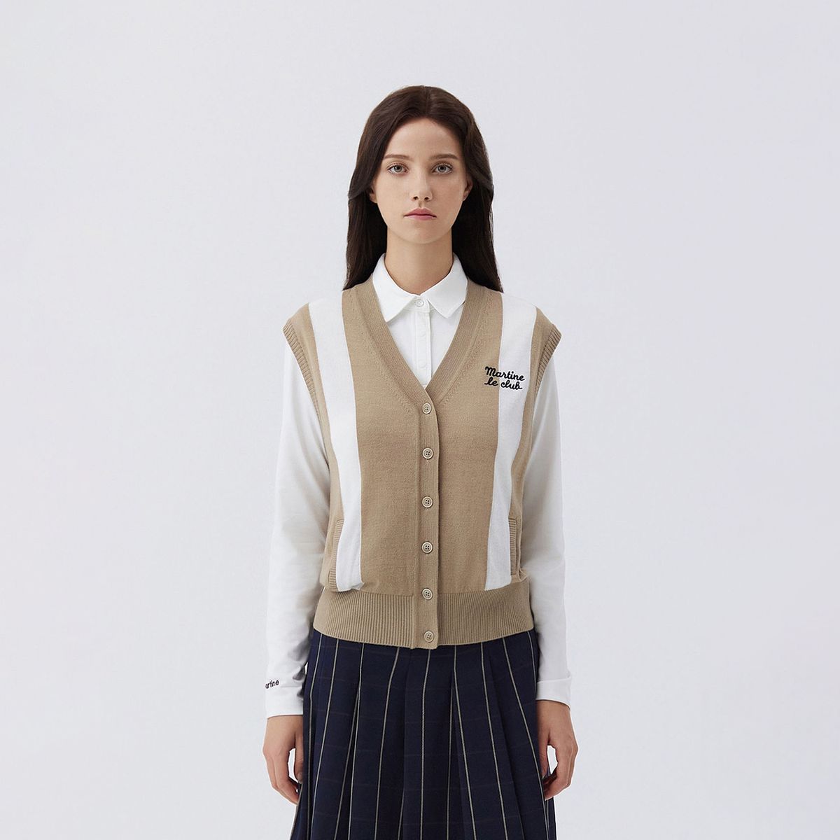 마틴골프(MARTINE GOLF) Color Combi Knit Vest_BEIGE