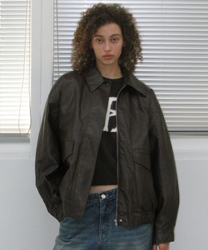 Overfit Leather Blouson Jacket - Brown