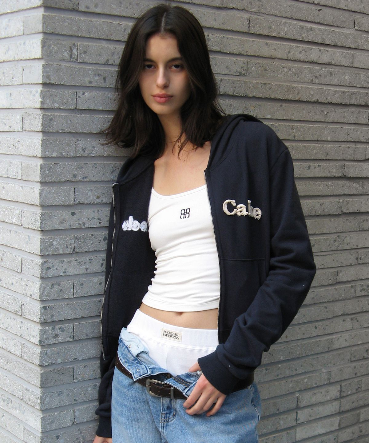 락케이크(ROCKCAKE) Logo Patch Full Zip Hoodie - Navy