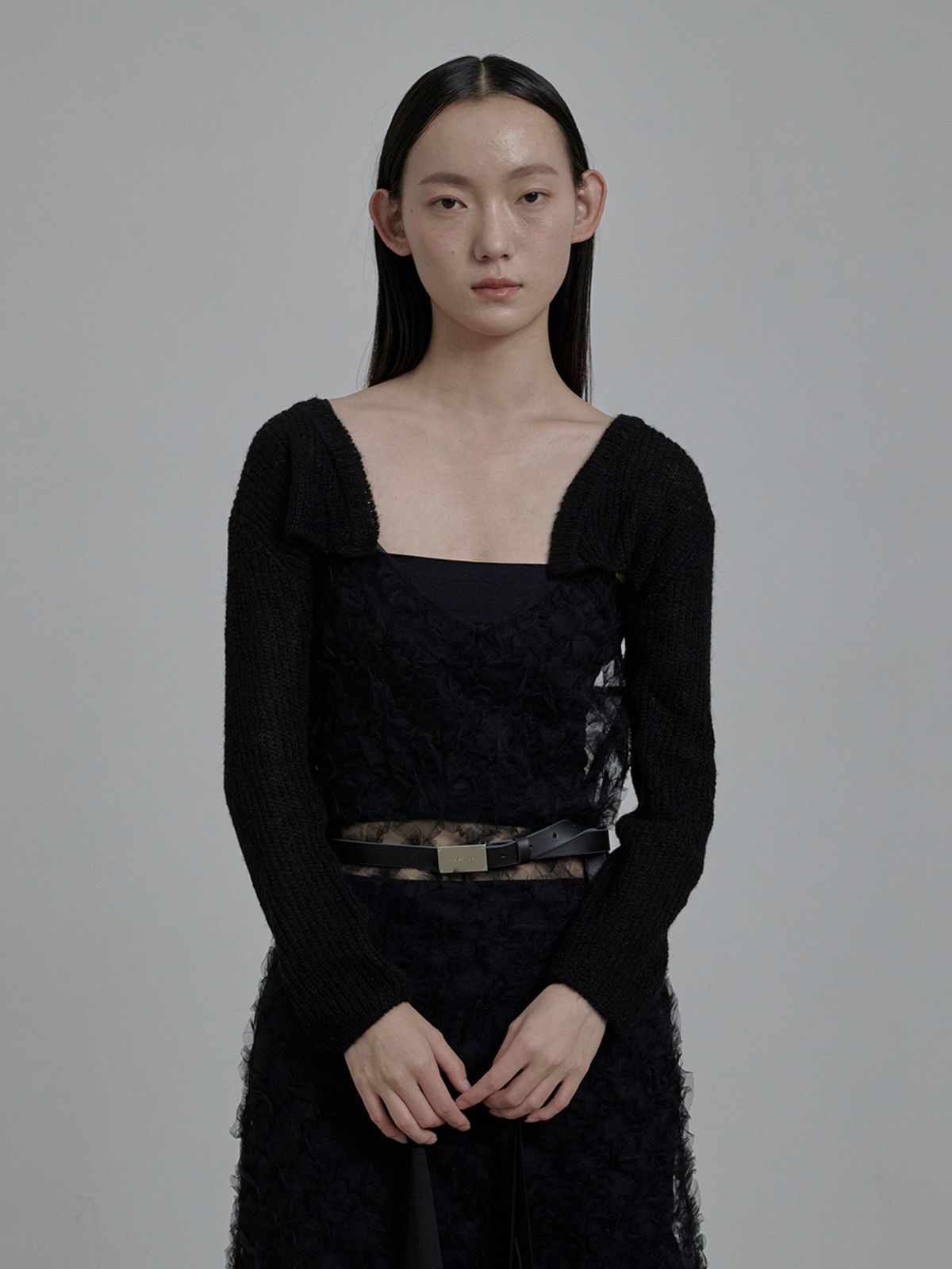 마우솔레움(MAU SOLEUM) Lueur Knit Cropped Cardigan - Black