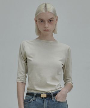 Scoop Neck T-Shirt - Beige