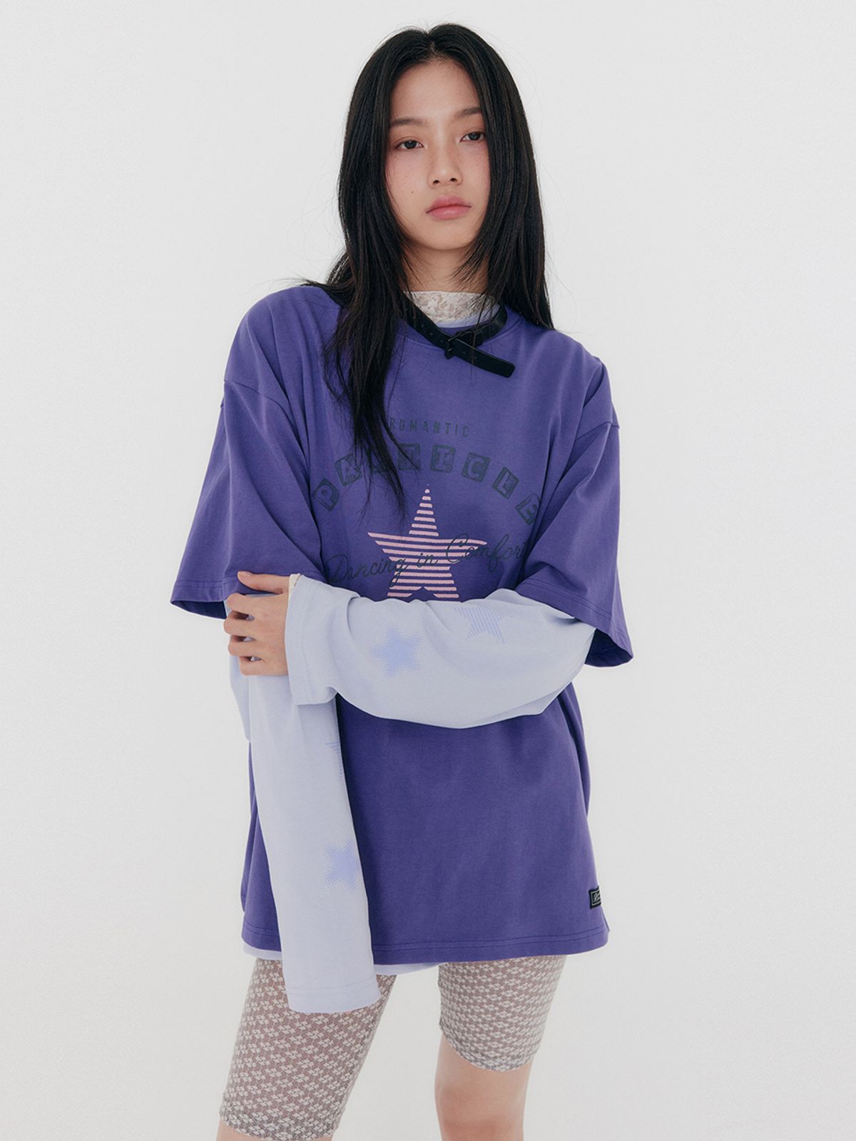지지지(ZEEZEEZEE) 스타 오버사이즈 긴팔티셔츠 ( 라벤더 퍼플 )