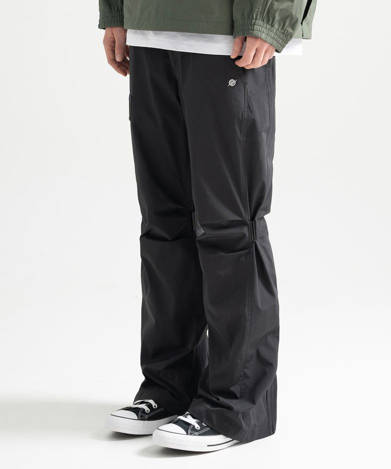 Poly Cotton RIB Buckle Pants - BLACK