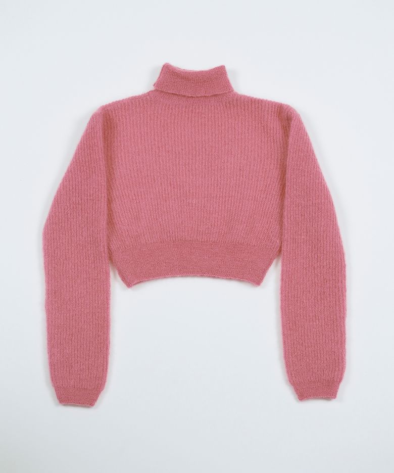 MOHAIR BLEND CROP KNIT TOP - PINK
