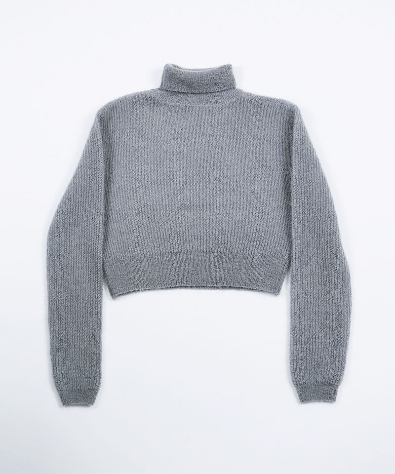 MOHAIR BLEND CROP KNIT TOP - GREY
