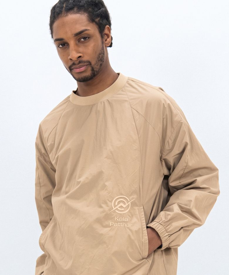 Nylon Seam Line Round Shirt - BEIGE