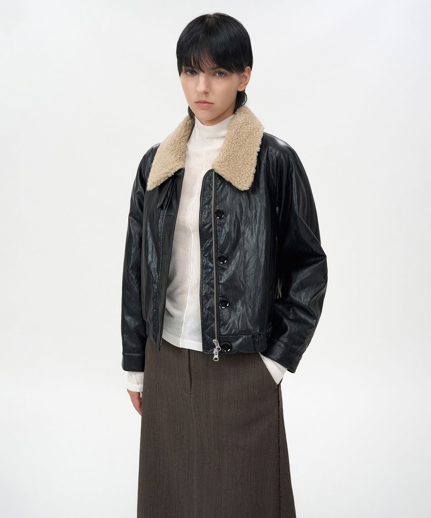 MUSINSA公式 | INSILENCE WOMEN ディタッチャブルファーレザーブルゾン