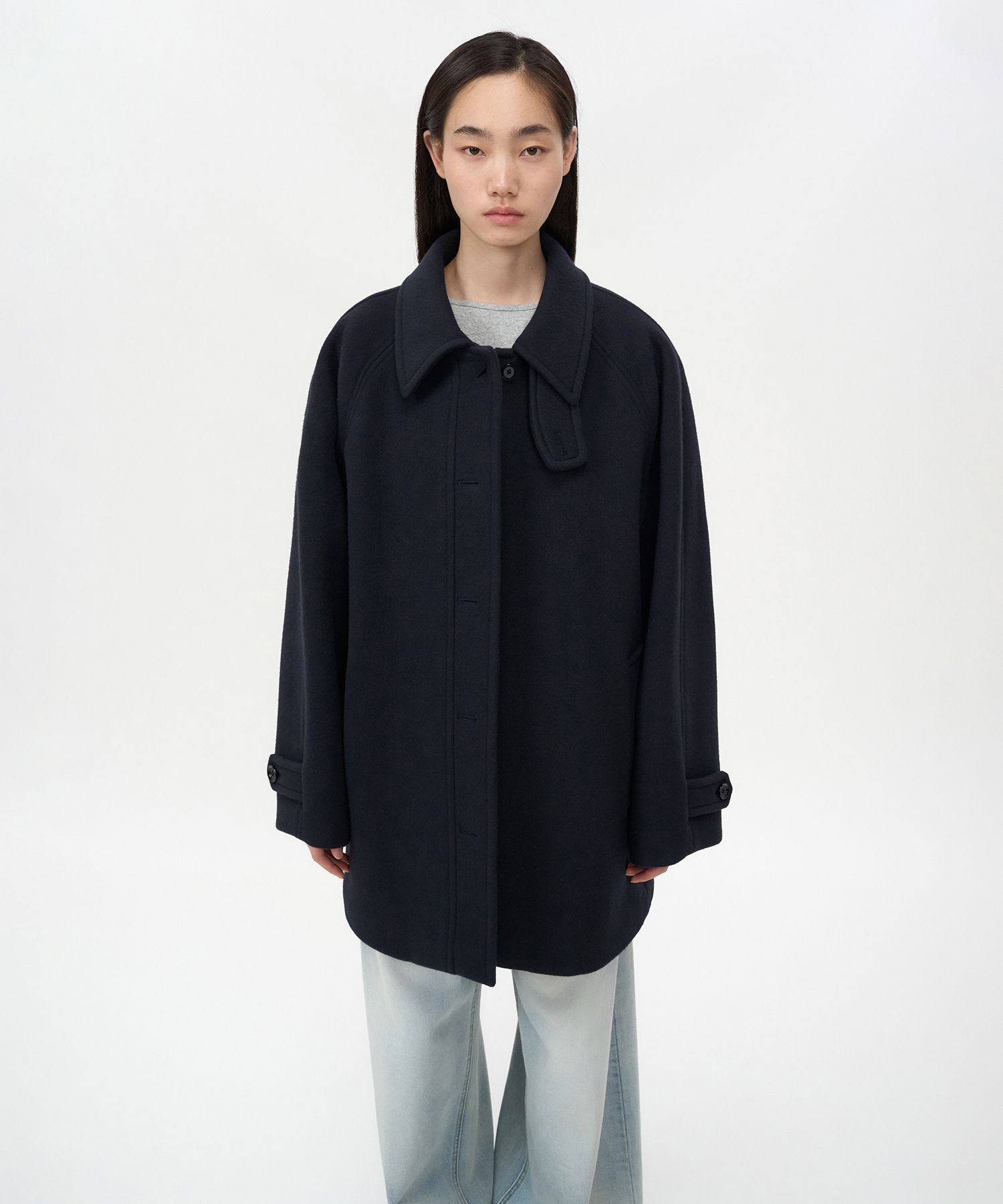 MUSINSA | INSILENCE WOMEN SOFT HALF BALMAIN COAT DARK NAVY