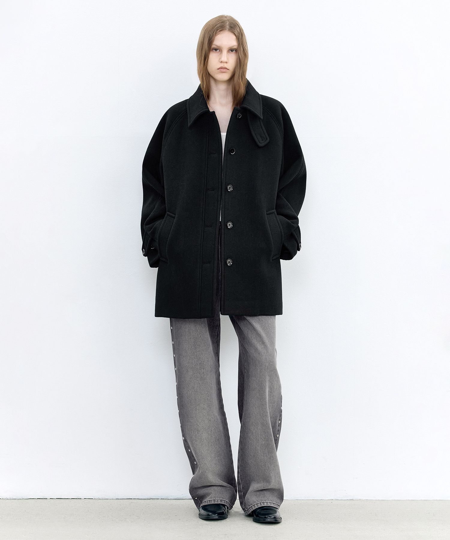 ジャケット・アウター INSILENCE SOFT HALF BALMAIN COAT BLACK S INSILENCE SOFT HALF BALMAIN COAT BLACK S