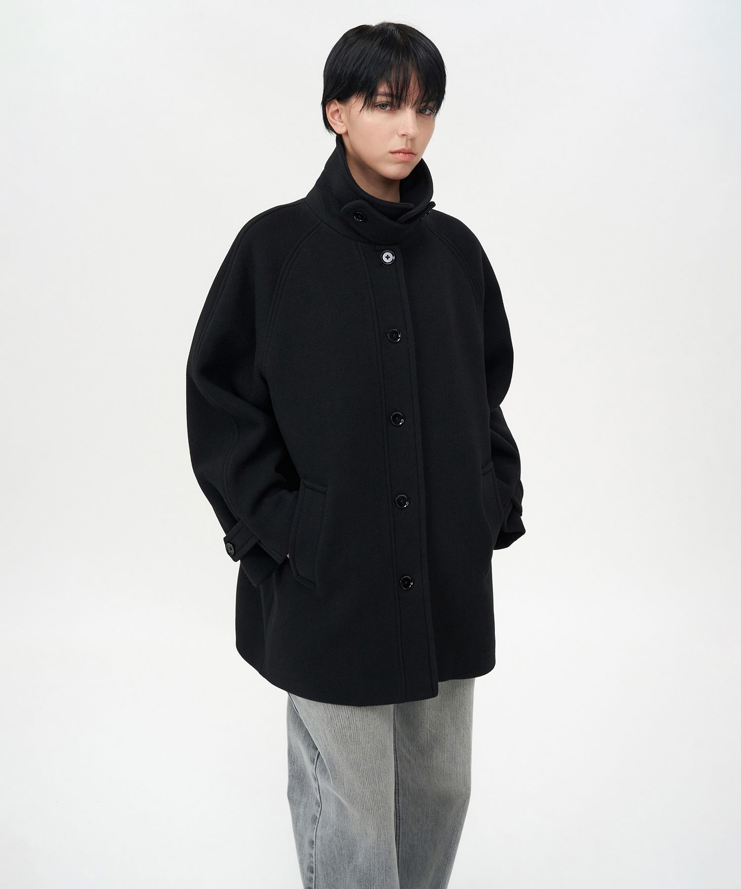 BALMAIN ブラック インバネスコート MUSINSA公式 | INSILENCE WOMEN SOFT HALF BALMAIN COAT BLACK