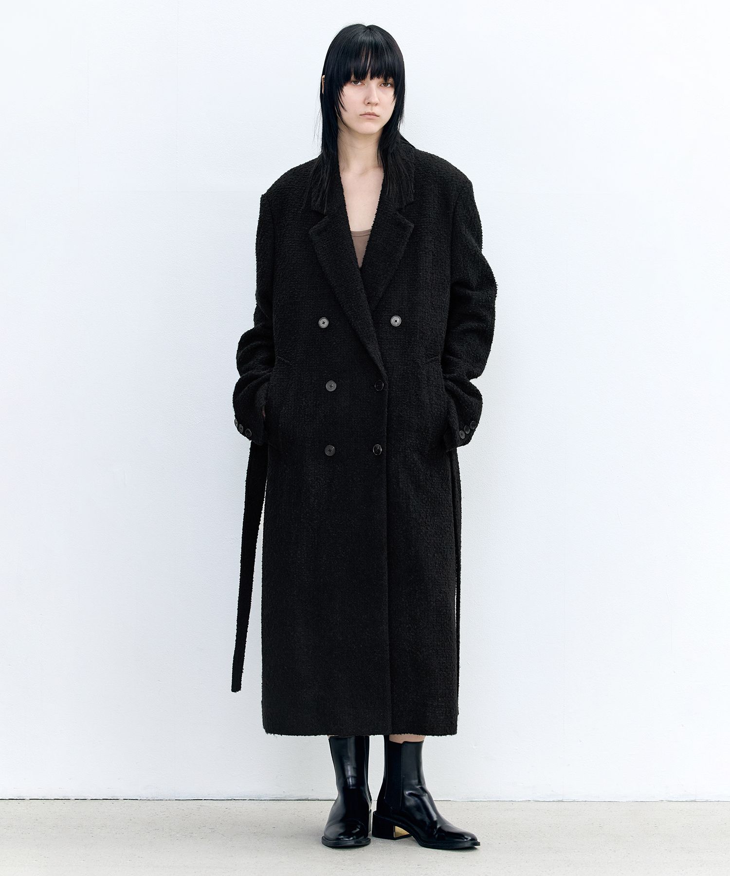 MUSINSA公式 | INSILENCE WOMEN Vintage Robe Double Coat BLACK