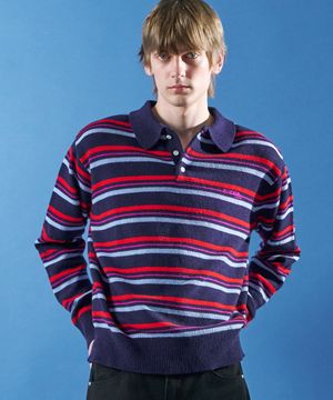 MJ S2 02 M.C UNISEX, Stripe Wool Collar Knit / Lolli-pop