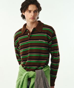 02 M.C UNISEX, Stripe Wool Collar Knit / Forest Brown