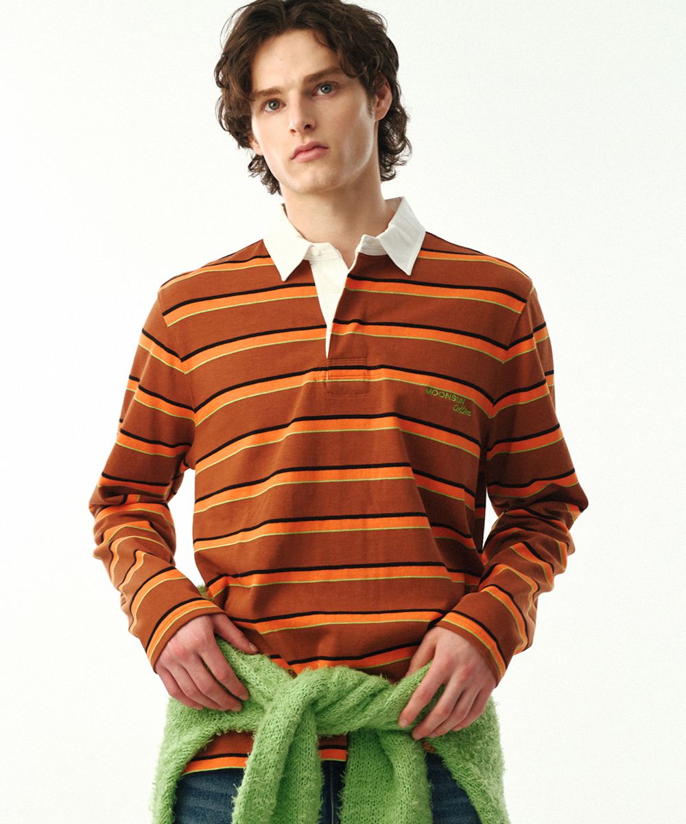 MUSINSA MOONSUN 02 UNISEX, Stripe Rugby Shirt Orange Stripe