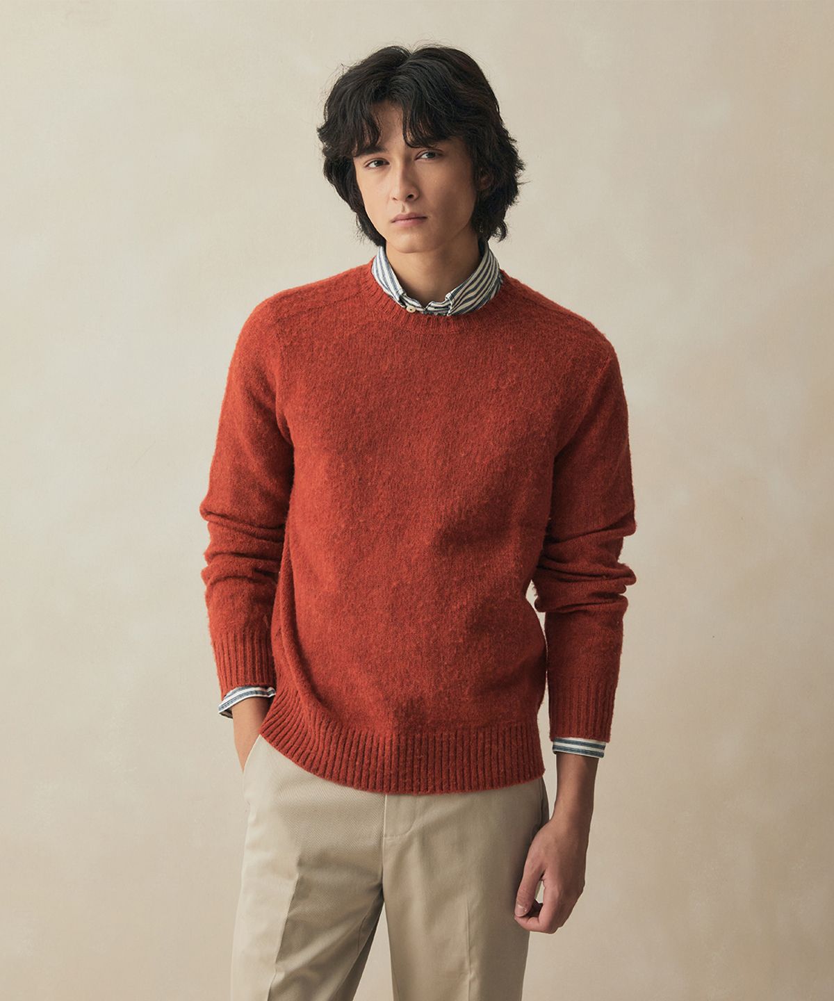 브룩스 브라더스(BROOKS BROTHERS) 브러쉬드 울 클래식 스웨터 (다크오렌지) (BBWRMM4282FEW)
