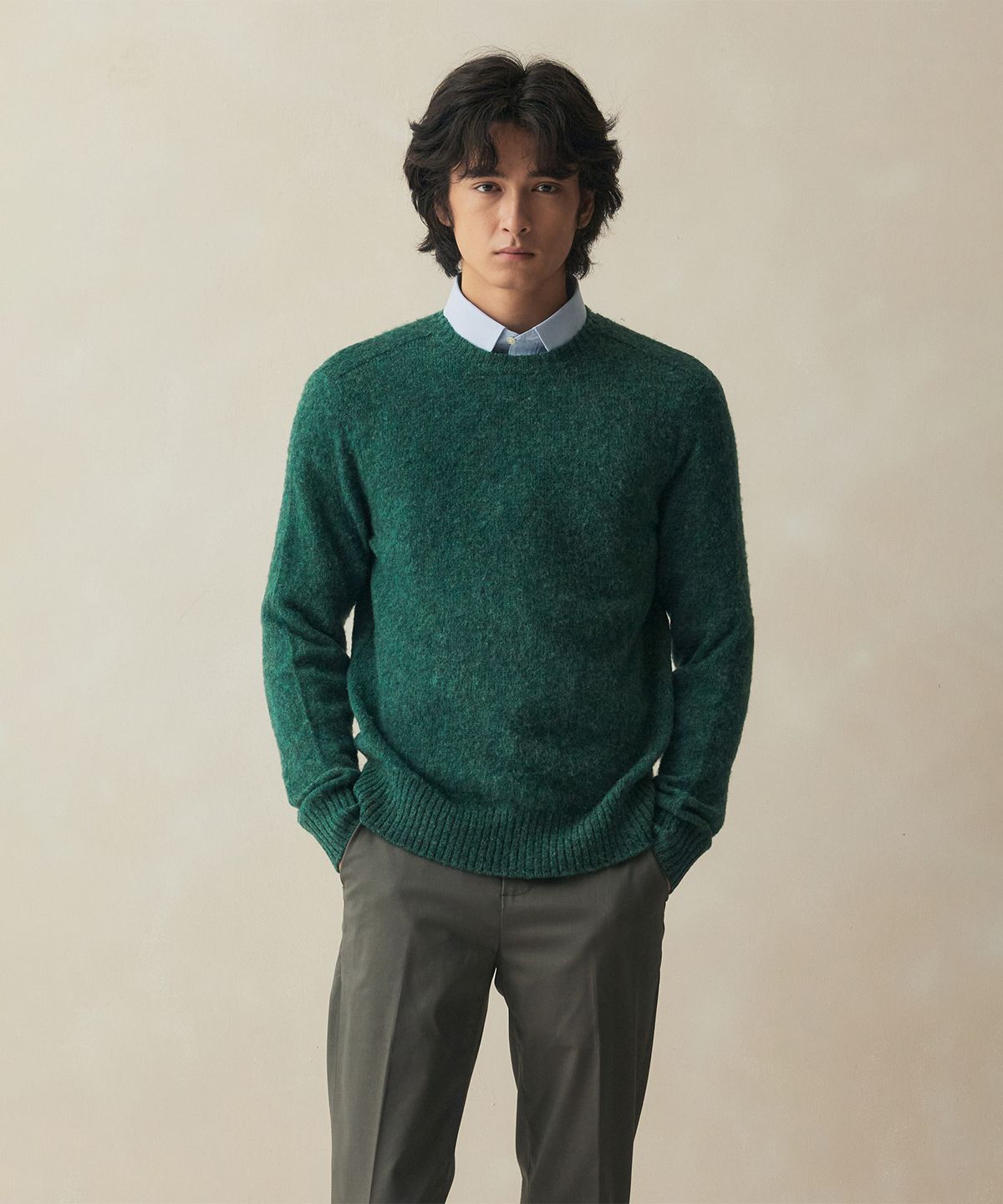 브룩스 브라더스(BROOKS BROTHERS) 브러쉬드 울 클래식 스웨터 (그린) (BBWRMM4285IEW)