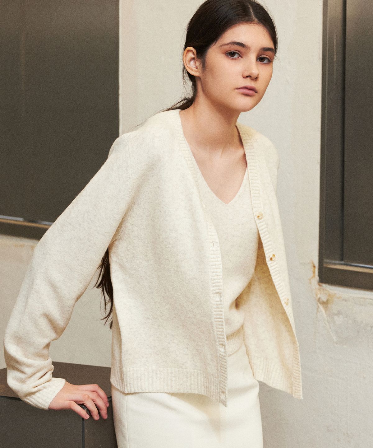 랭5(LANG5) [MUI] WOOL CARDIGAN SET [뮤이] 울 가디건 세트_크림