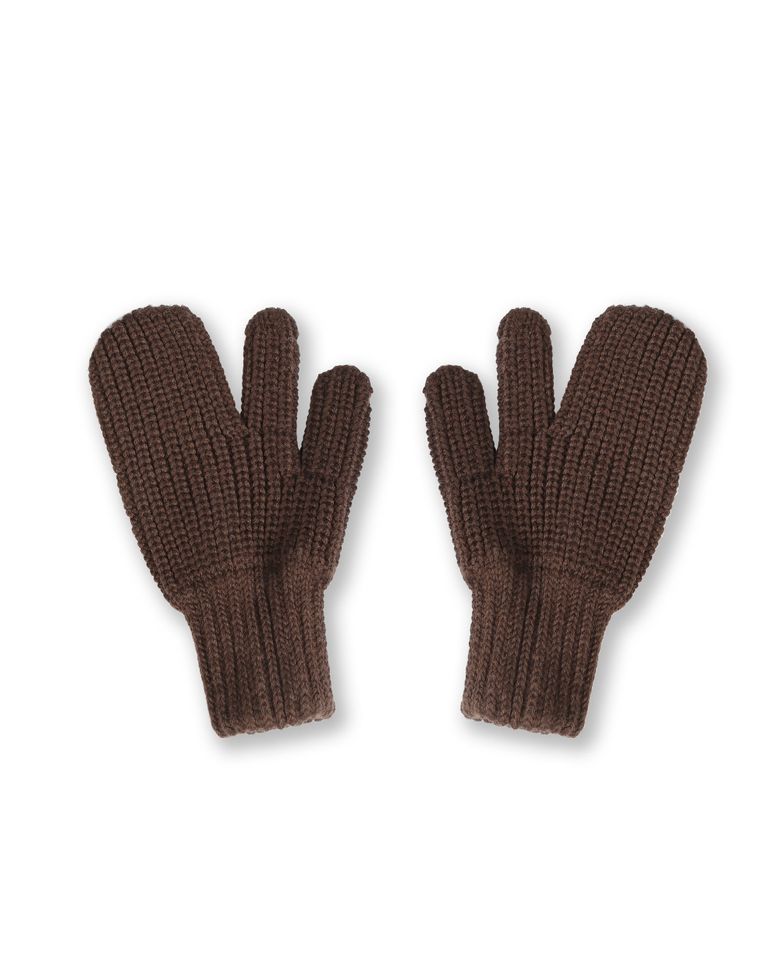 3 FINGER WOOL BLENDED KNIT GLOVES BROWN