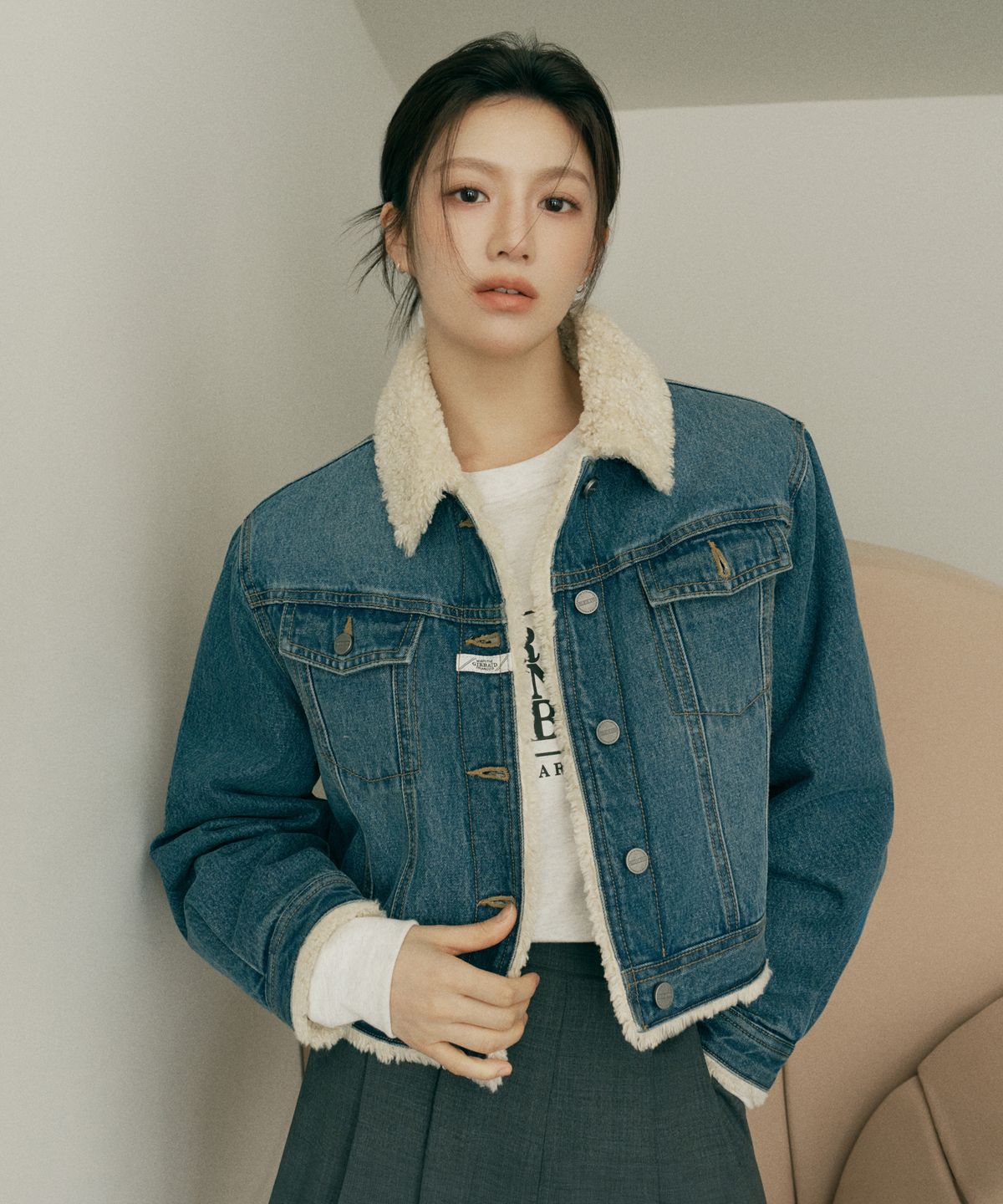 마리떼 프랑소와 저버(MARITHÉ + FRANҪOIS GIRBAUD) W CROP SHEARLING DENIM JACKET blue