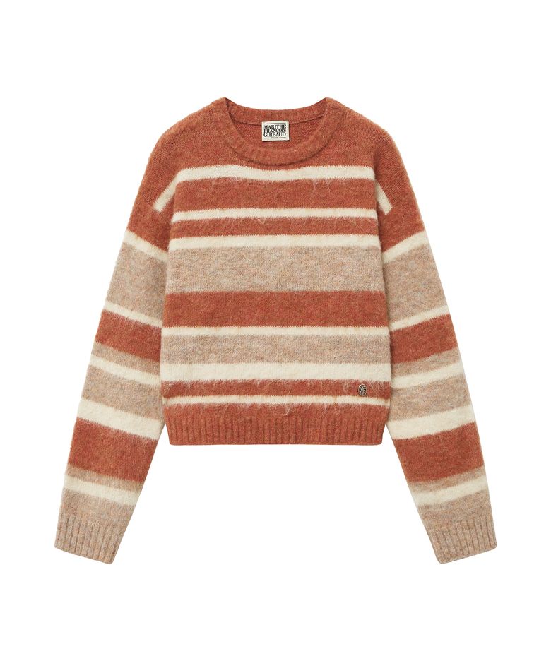 W HAIRY CROP STR SWEATER orange