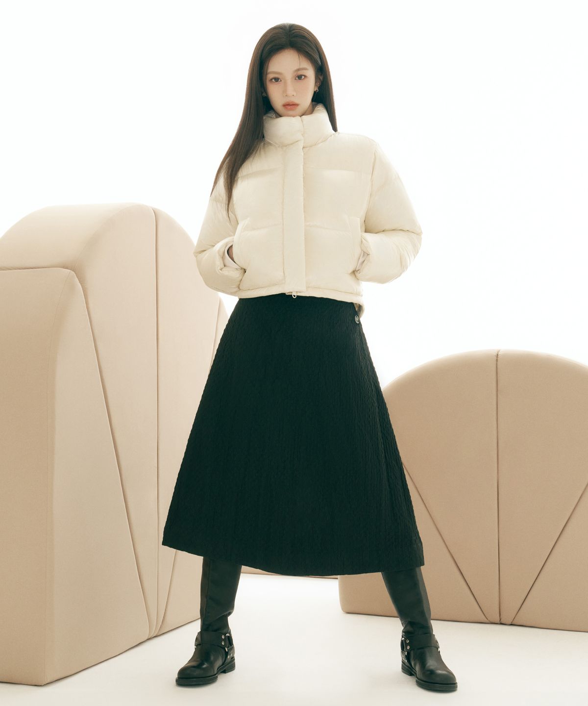 마리떼 프랑소와 저버(MARITHÉ + FRANҪOIS GIRBAUD) W QUILTED JACQUARD FULL SKIRT black