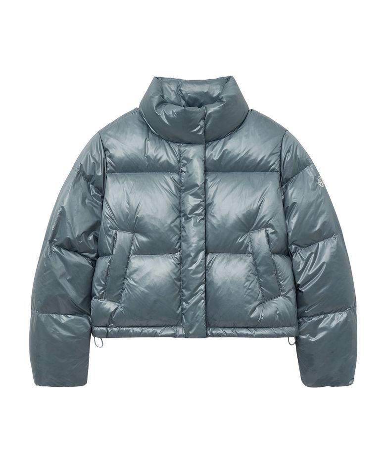 W GLOSSY DUCK DOWN CROP PUFFER ash blue