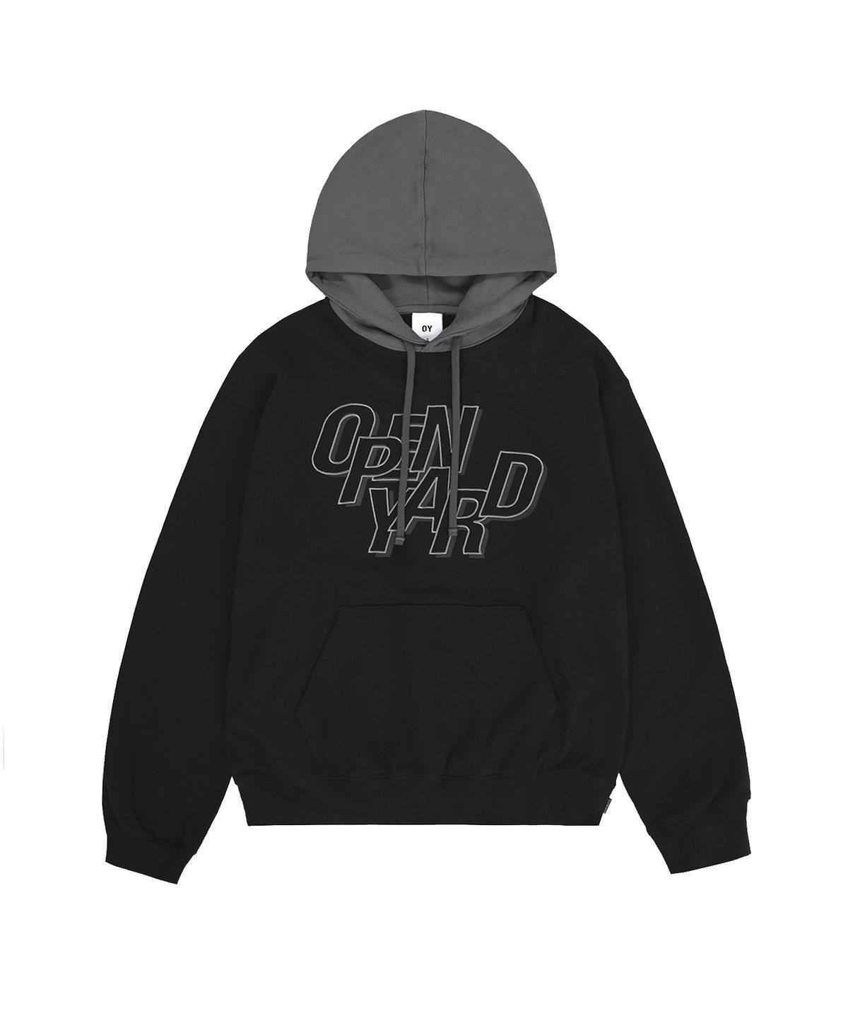오픈야드(오와이)(OPENYARD(OY)) CONTRAST LOGO HOODIE - BLACK