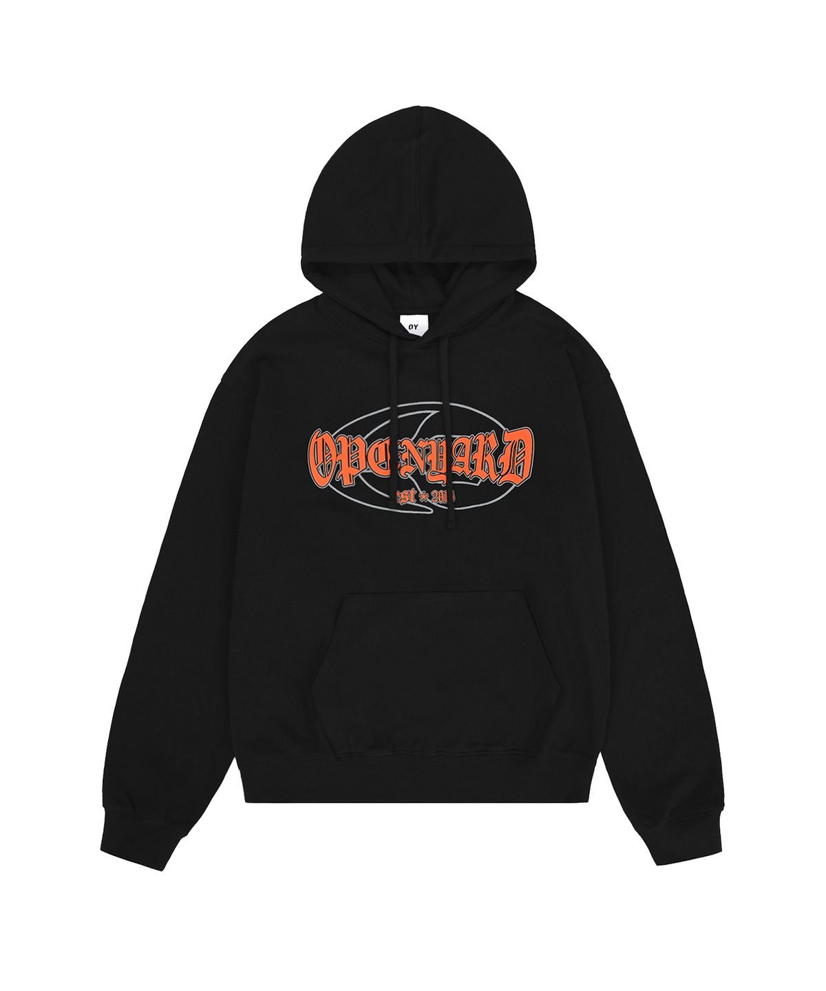 오픈야드(오와이)(OPENYARD(OY)) CRACKED LOGO HOODIE - BLACK