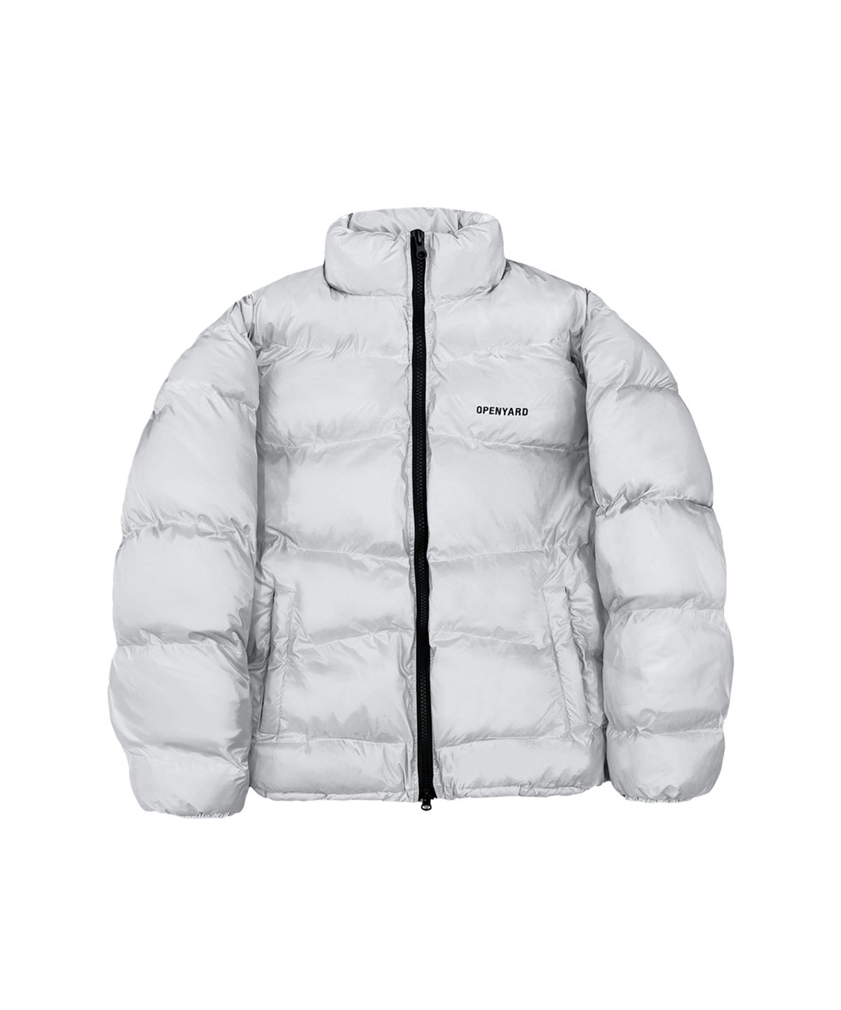 오픈야드(오와이)(OPENYARD(OY)) DISTRESSED STITCH PUFFER JACKET - GLOSSY LIGHT GREY