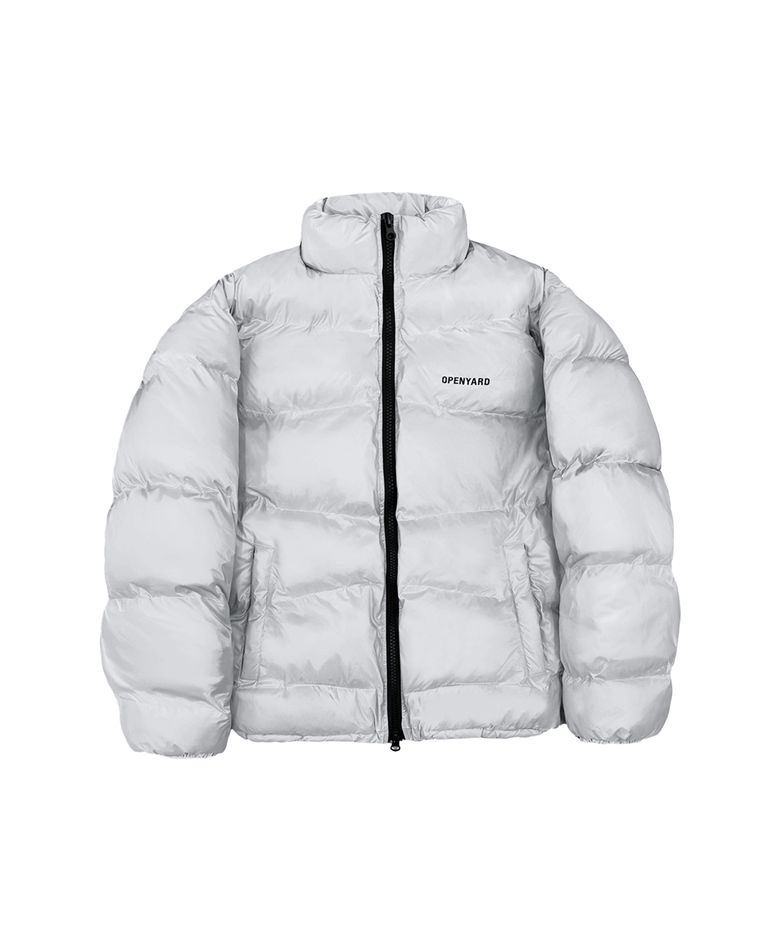 DISTRESSED STITCH PUFFER JACKET - GLOSSY LIGHT GREY