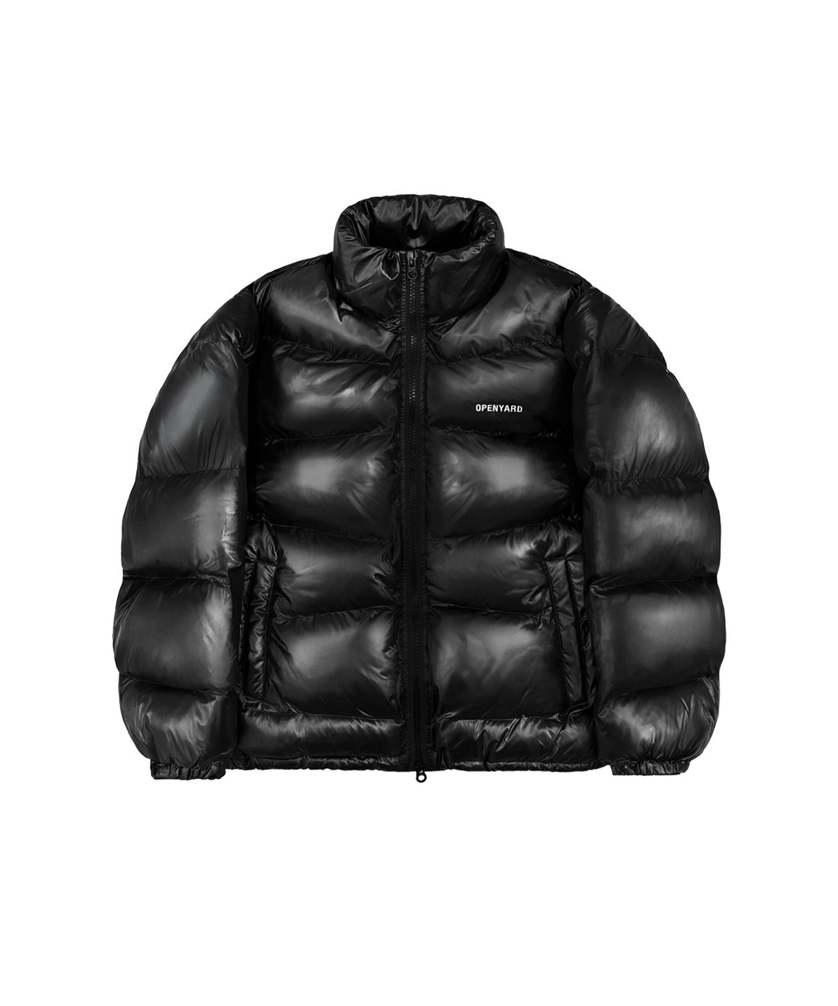 오픈야드(오와이)(OPENYARD(OY)) DISTRESSED STITCH PUFFER JACKET - GLOSSY BLACK