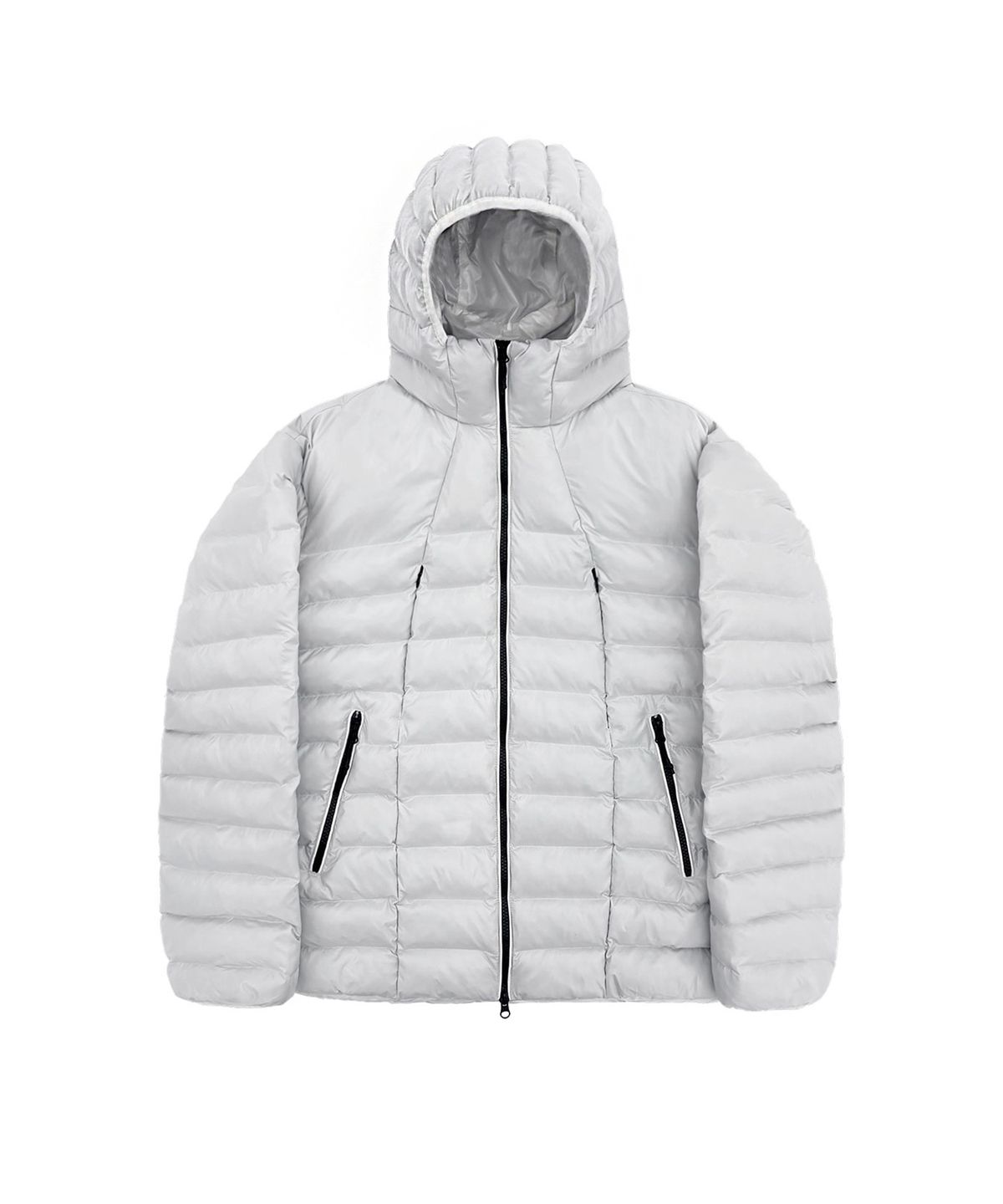 오픈야드(오와이)(OPENYARD(OY)) CURVED ZIPPER LIGHTWEIGHT PUFFER JACKET - GLOSSY LIGHT GREY