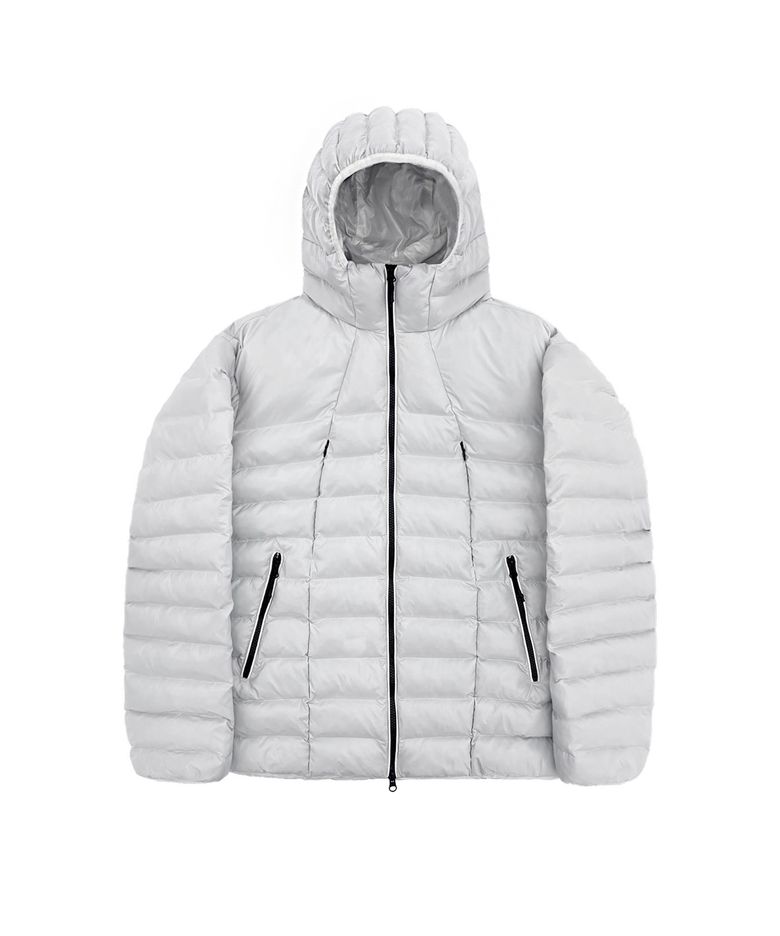 CURVED ZIPPER LIGHTWEIGHT PUFFER JACKET - GLOSSY LIGHT GREY